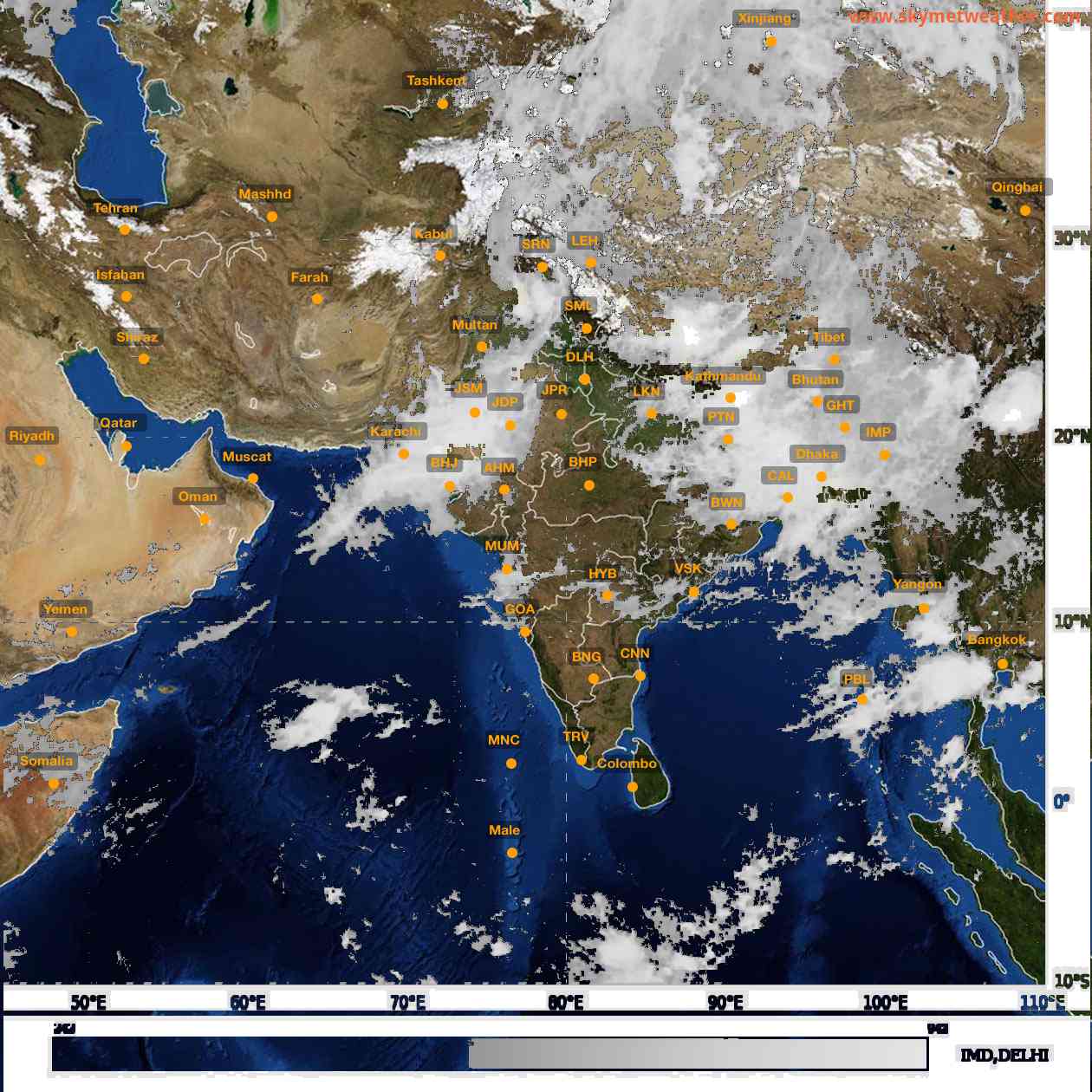 Latest INSAT Weather Satellite Image of India - Infrared Map - 11:00 IST on 8 July 2026