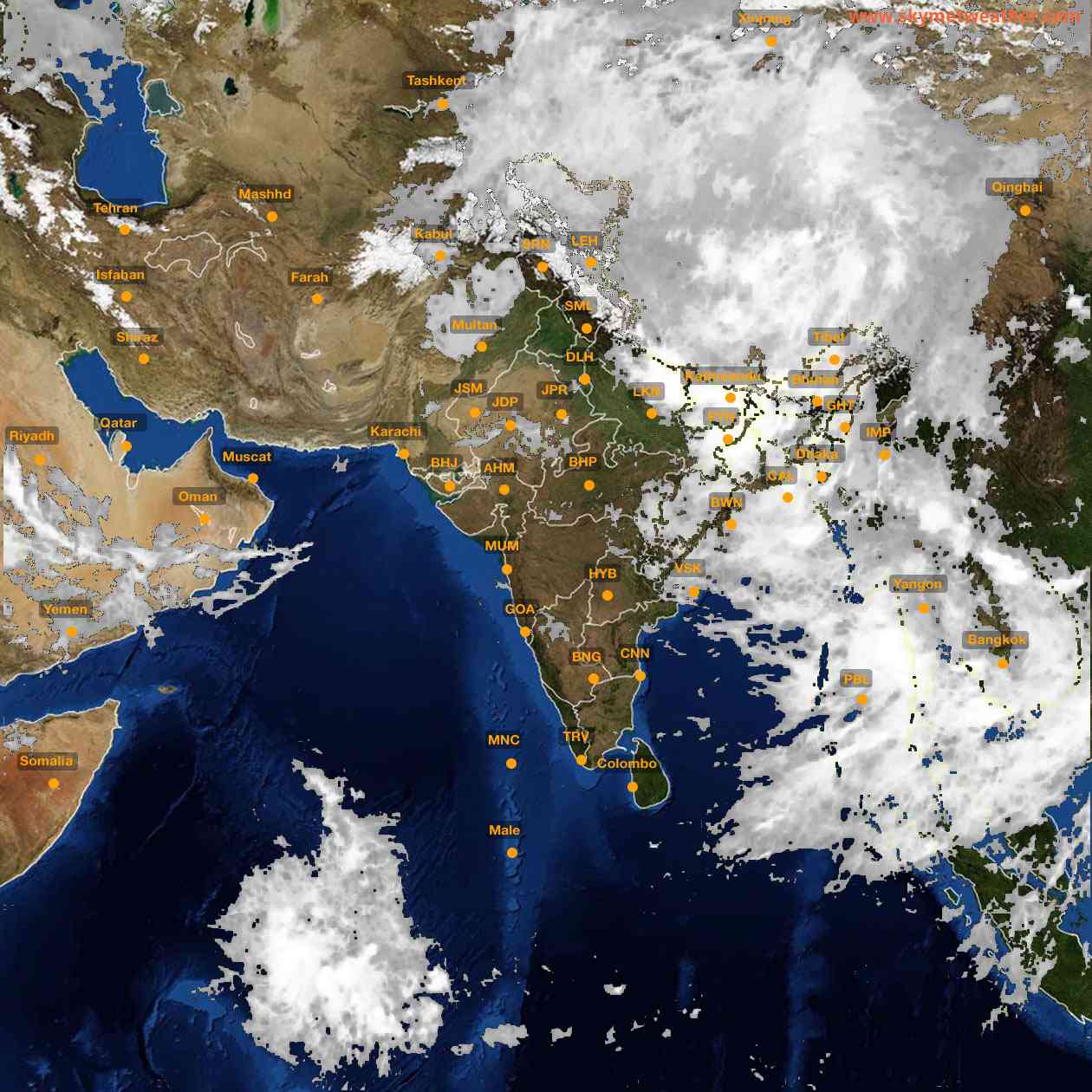 Latest INSAT Weather Satellite Image of India - Infrared Map - 01:00 IST on 13 July 2026