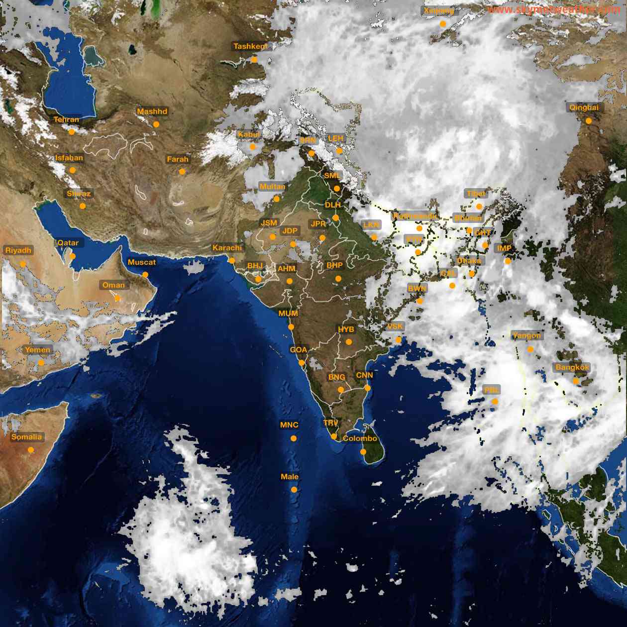 Latest INSAT Weather Satellite Image of India - Infrared Map - 02:00 IST on 13 July 2026
