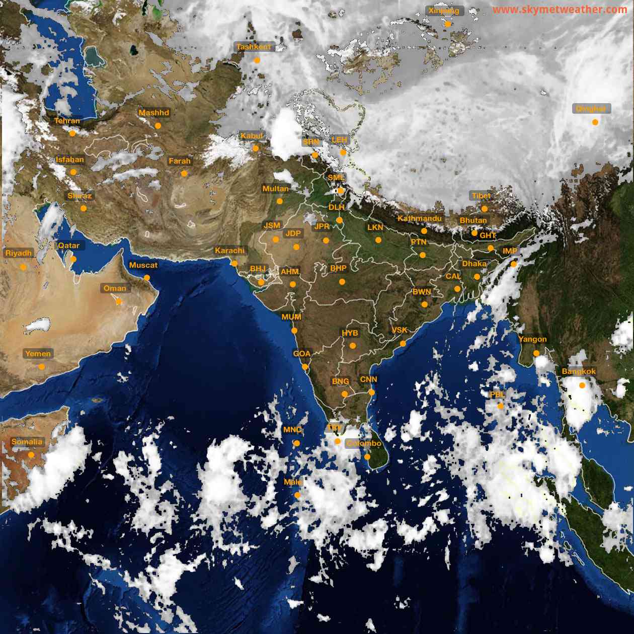 Latest INSAT Weather Satellite Image of India - Infrared Map - 01:00 IST on 12 October 2026