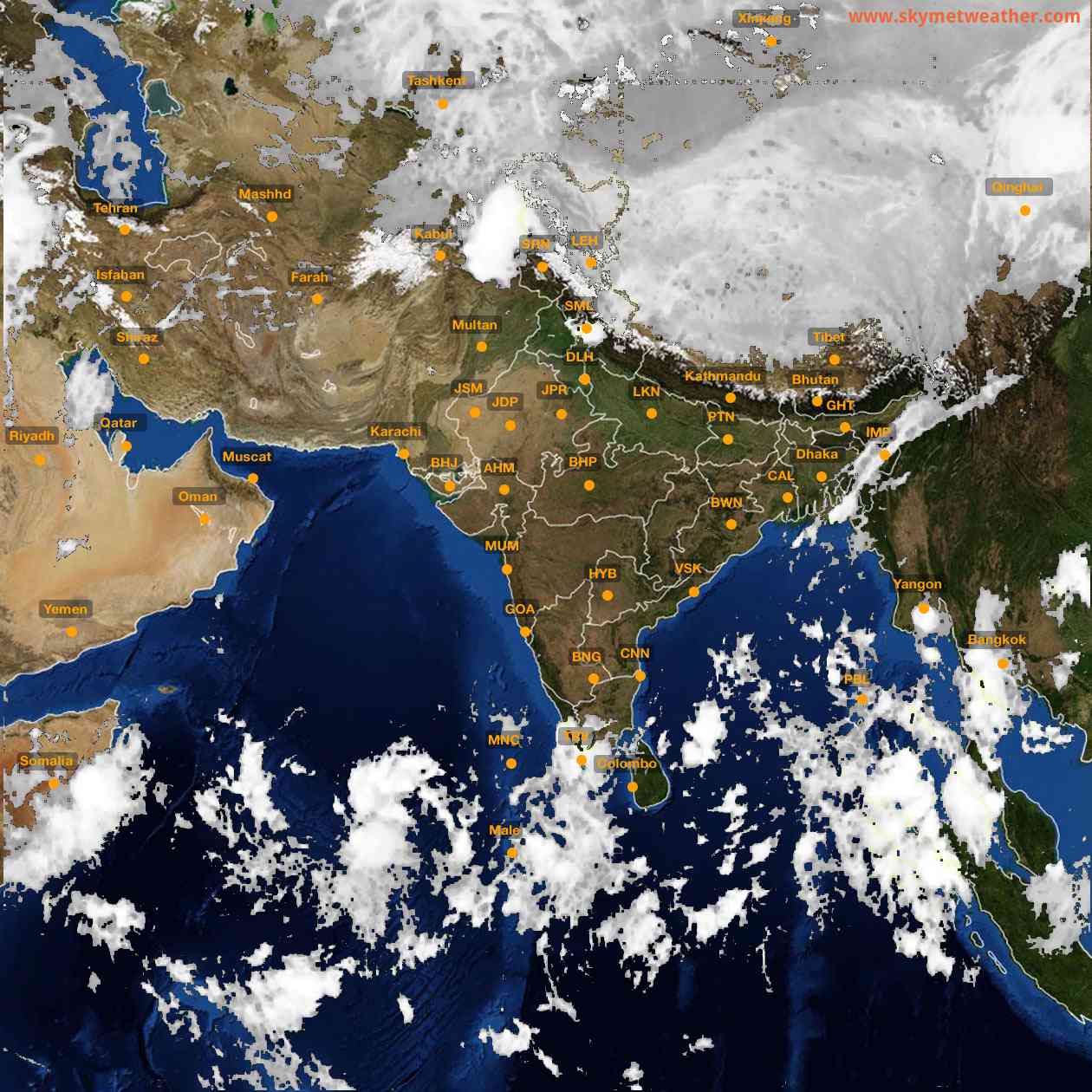 Latest INSAT Weather Satellite Image of India - Infrared Map - 02:00 IST on 12 October 2026