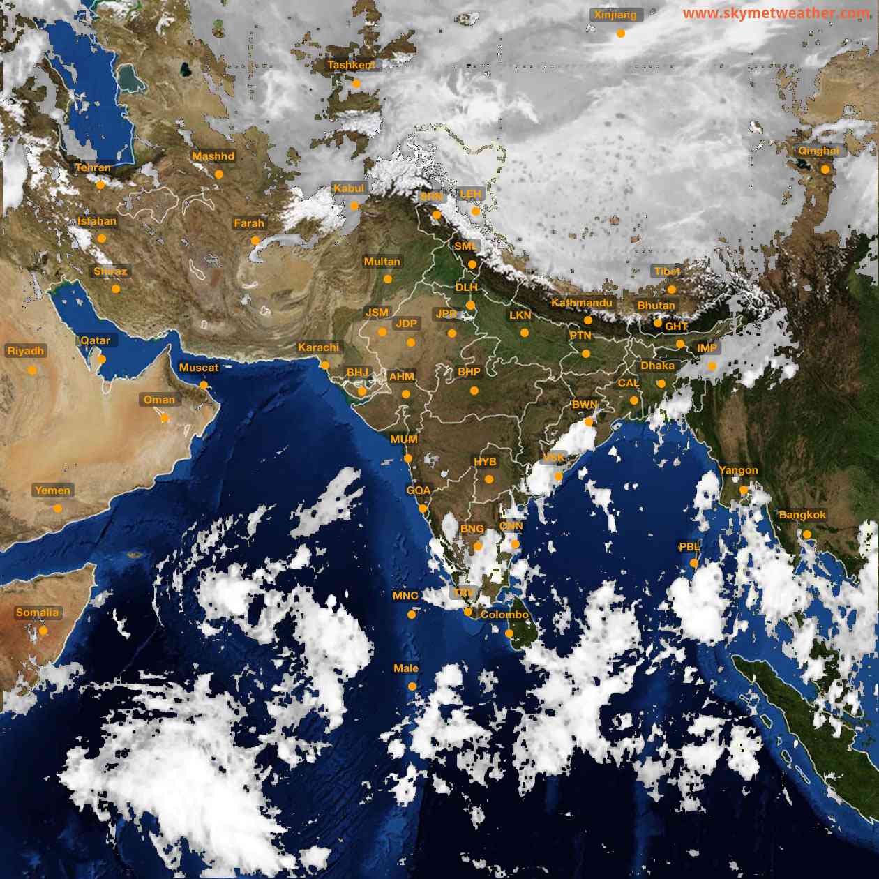Latest INSAT Weather Satellite Image of India - Infrared Map - 07:00 IST on 19 October 2026