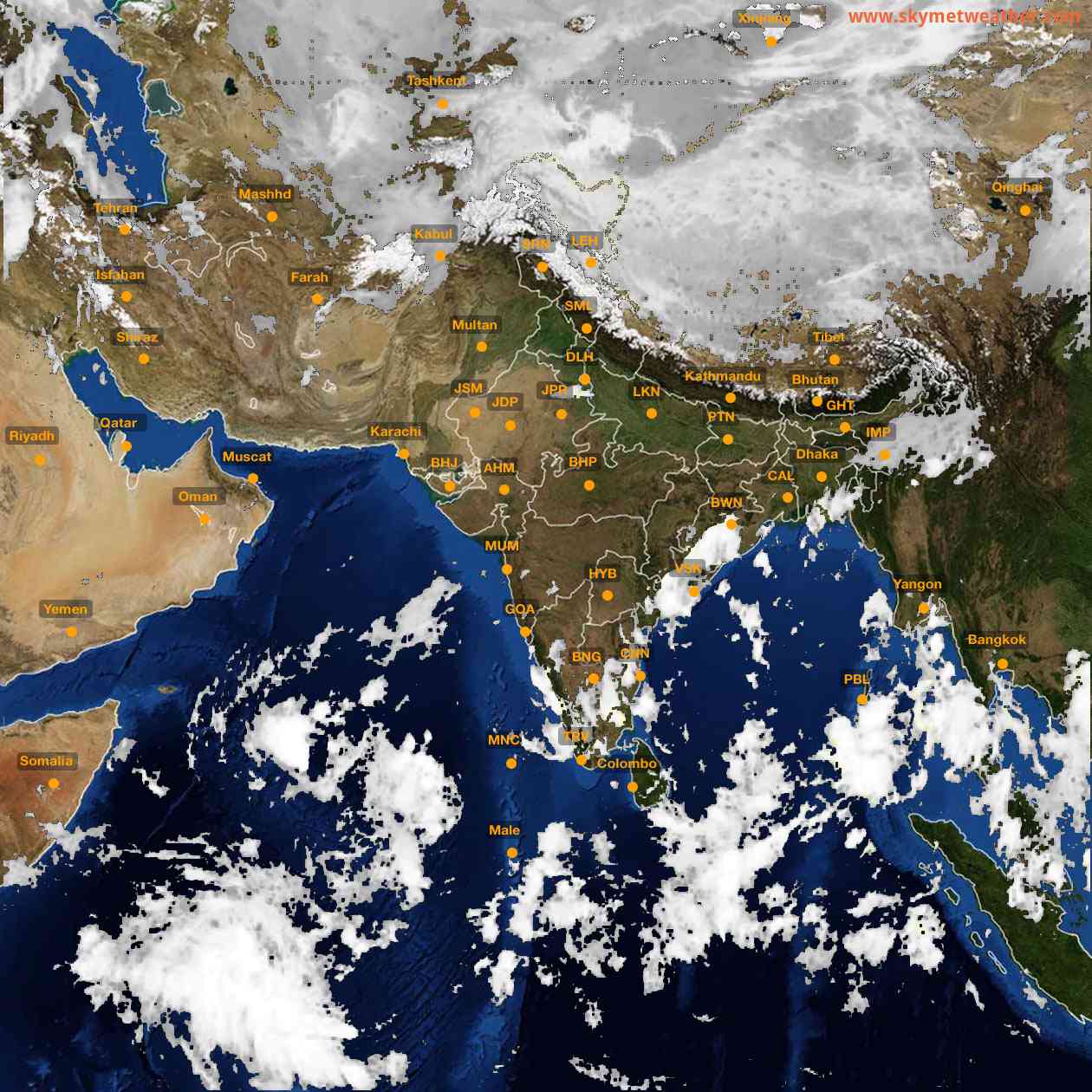 Latest INSAT Weather Satellite Image of India - Infrared Map - 08:00 IST on 19 October 2026