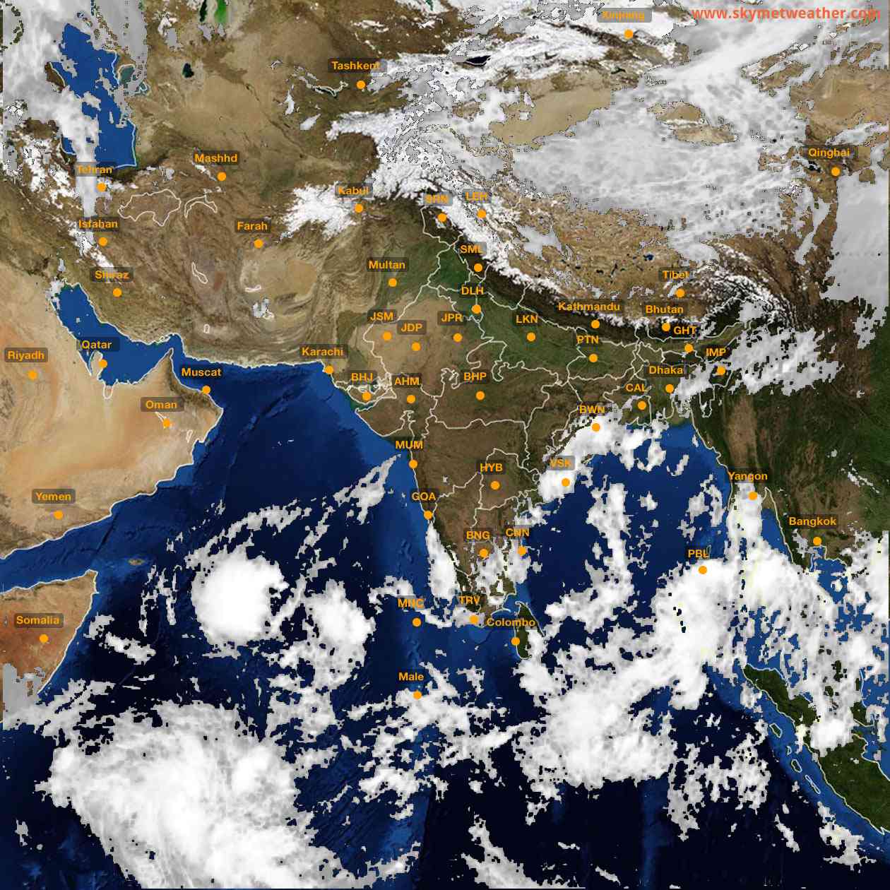 Latest INSAT Weather Satellite Image of India - Infrared Map - 12:00 IST on 19 October 2026