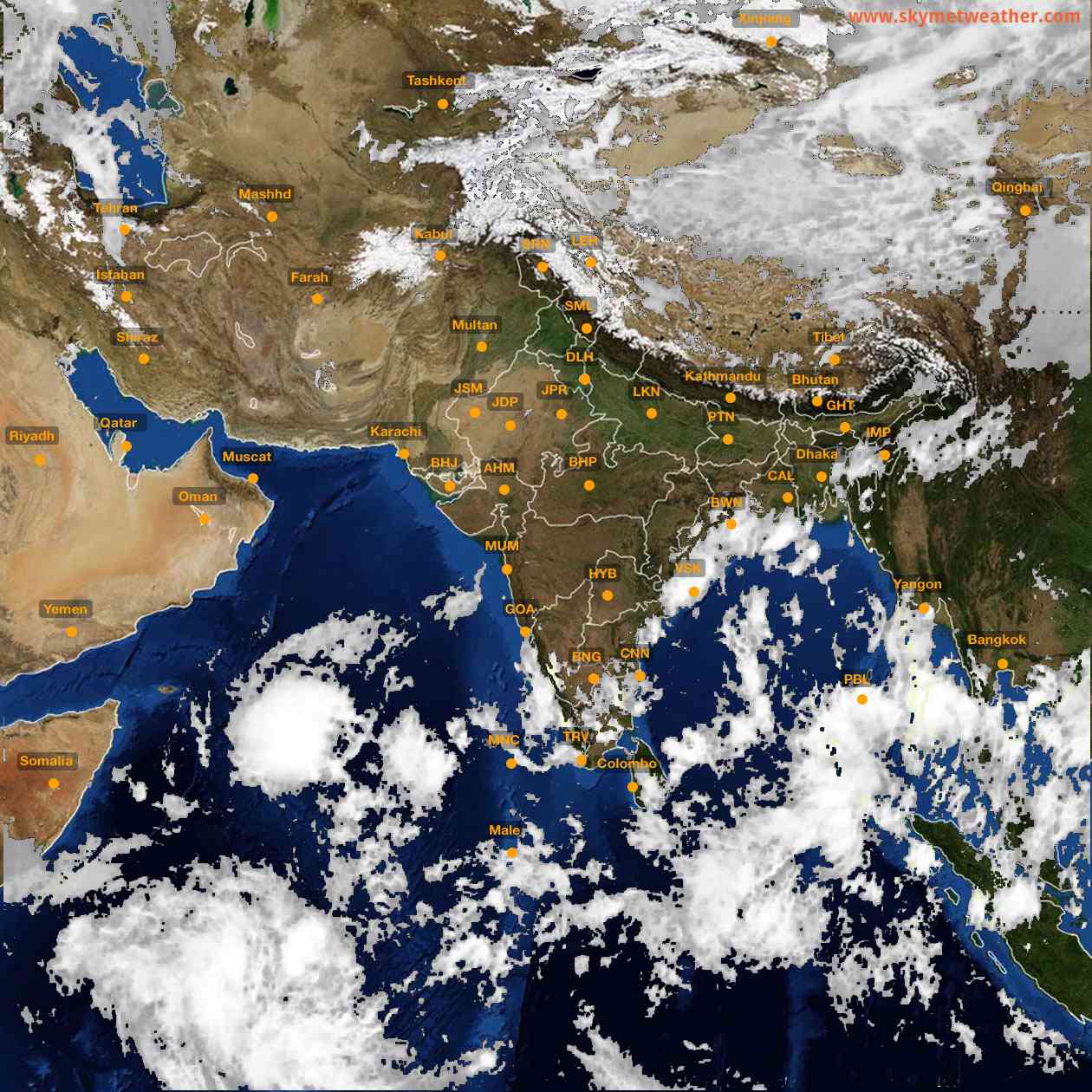 Latest INSAT Weather Satellite Image of India - Infrared Map - 13:00 IST on 19 October 2026