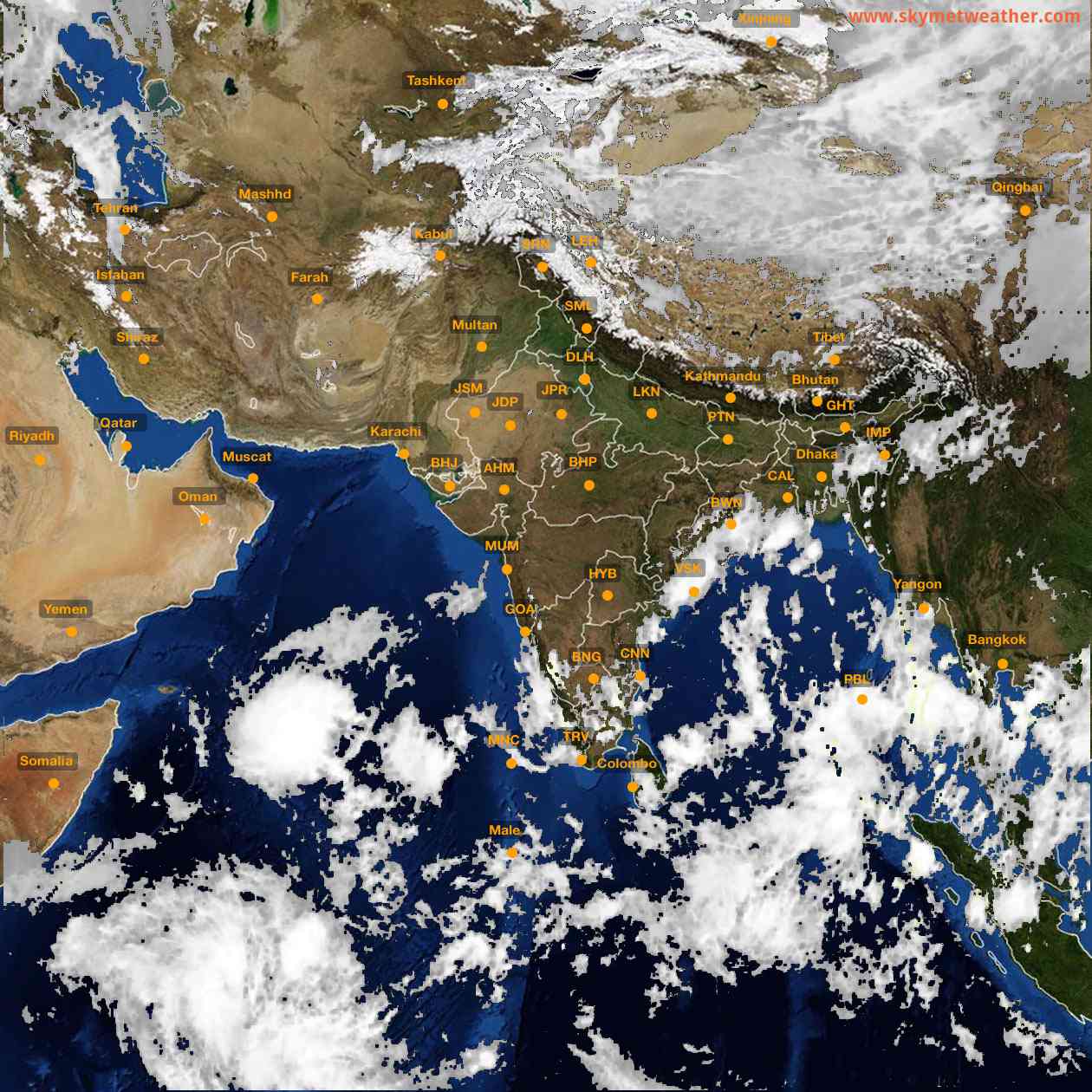 Latest INSAT Weather Satellite Image of India - Infrared Map - 14:00 IST on 19 October 2026