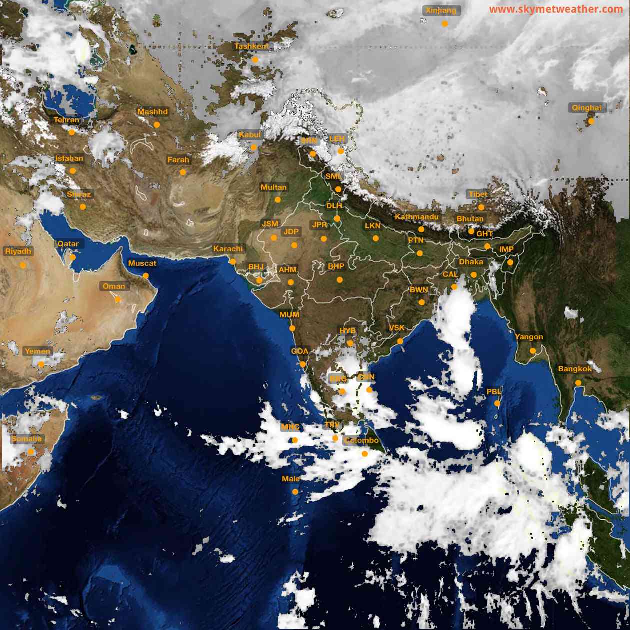 Latest INSAT Weather Satellite Image of India - Infrared Map - 05:00 IST on 25 October 2026