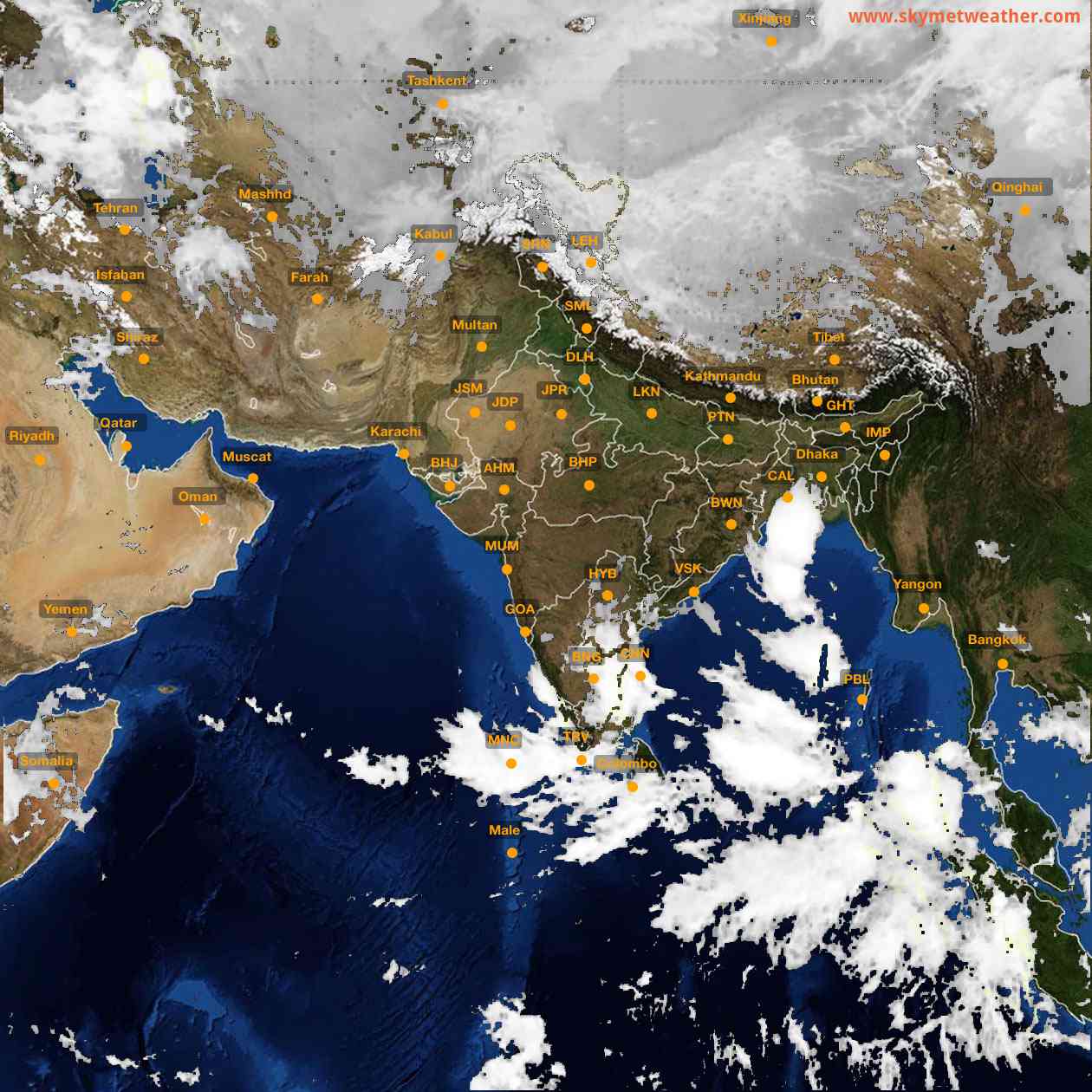 Latest INSAT Weather Satellite Image of India - Infrared Map - 08:00 IST on 25 October 2026