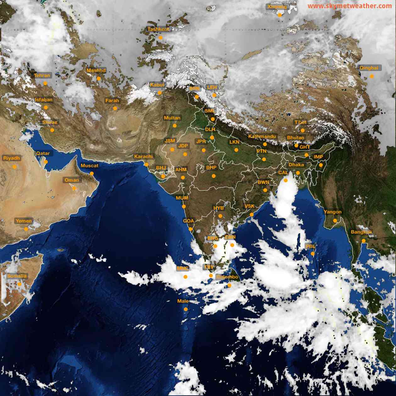 Latest INSAT Weather Satellite Image of India - Infrared Map - 09:00 IST on 25 October 2026