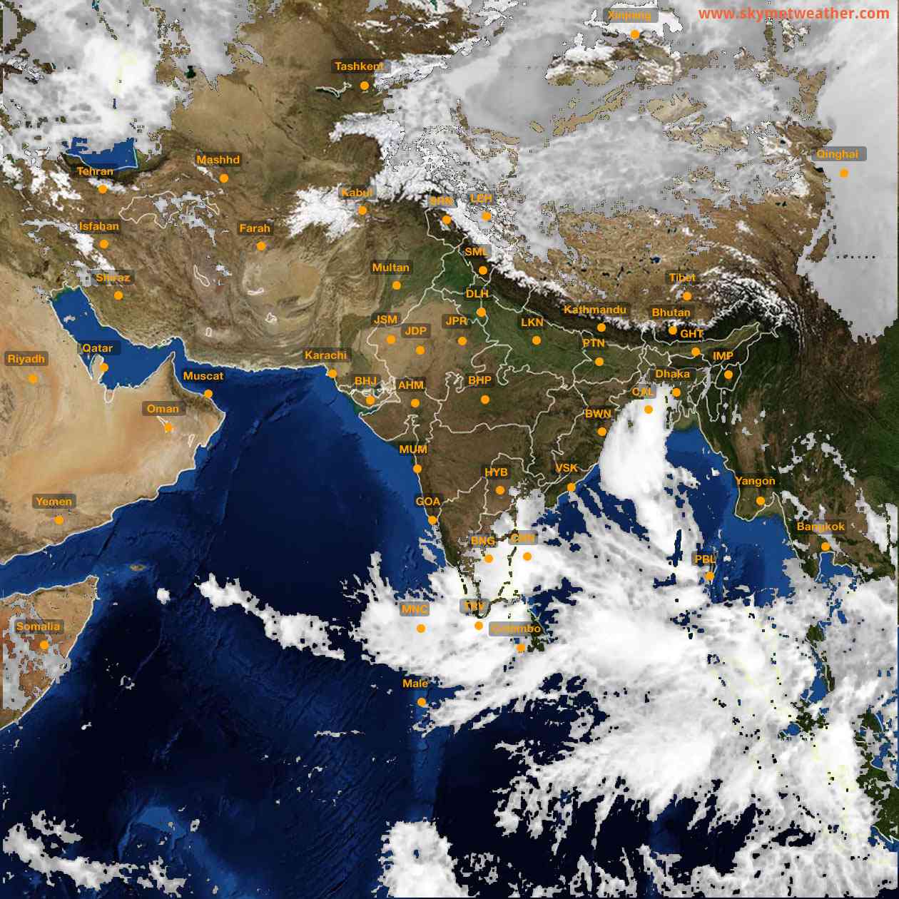 Latest INSAT Weather Satellite Image of India - Infrared Map - 13:00 IST on 25 October 2026