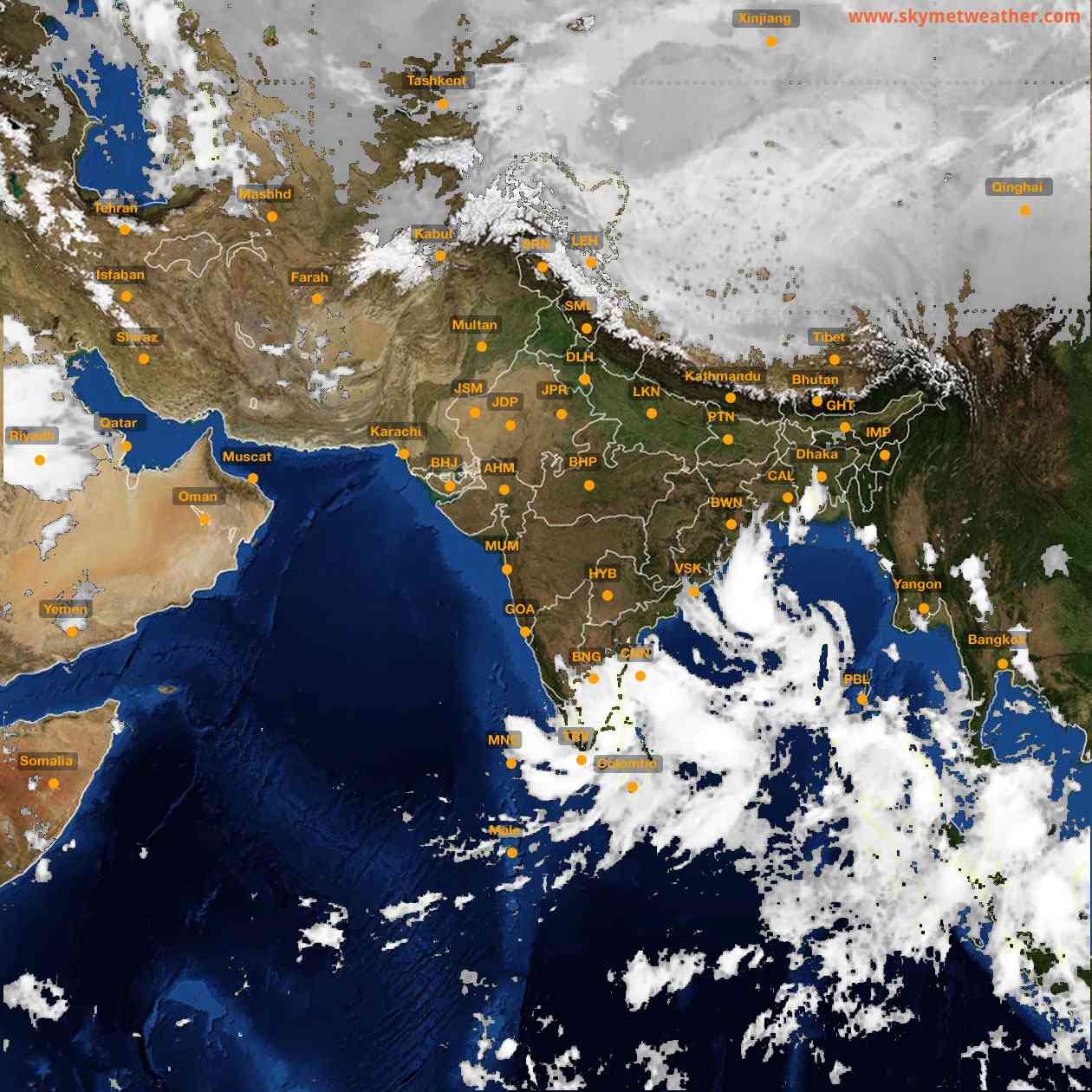 Latest INSAT Weather Satellite Image of India - Infrared Map - 02:00 IST on 26 October 2026