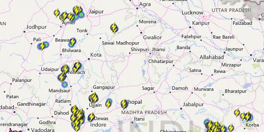 Live status of Lightning and thunderstorm across India