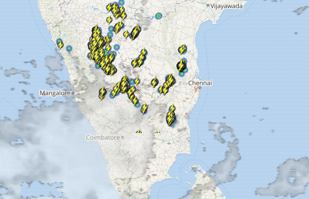 Live status of Lightning and thunderstorm across India