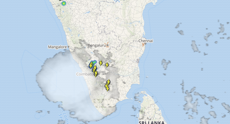 Live status of Lightning and thunderstorm across India