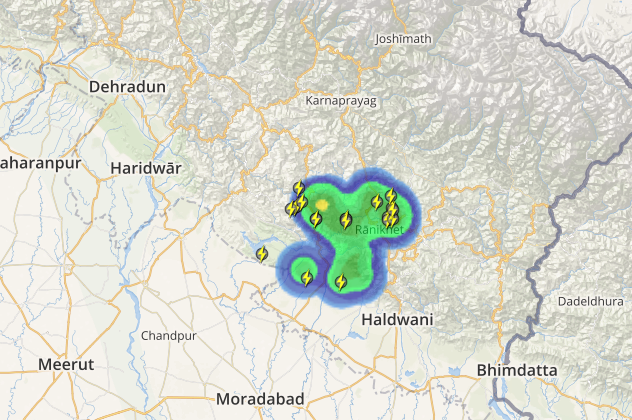 Live status of Lightning and thunderstorm across India