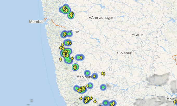 Live status of Lightning and thunderstorm across India