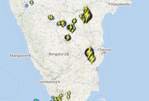 Live status of Lightning and thunderstorm across India