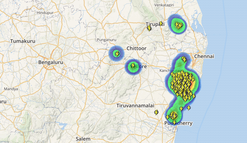 Live status of Lightning and thunderstorm across India