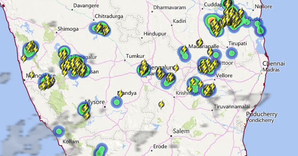 Live status of Lightning and thunderstorm across India