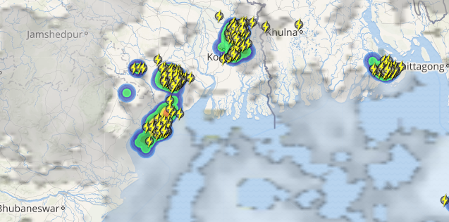 Live status of Lightning and thunderstorm across India