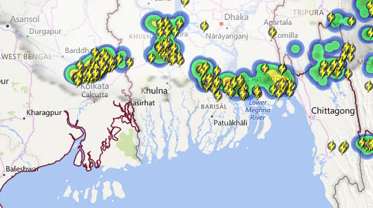 Live status of Lightning and thunderstorm across India