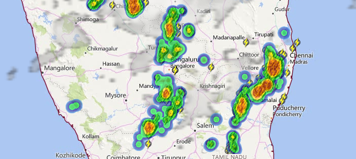 Live status of Lightning and thunderstorm across India