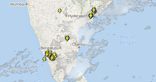 Live status of Lightning and thunderstorm across India