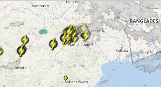 Live status of Lightning and thunderstorm across India