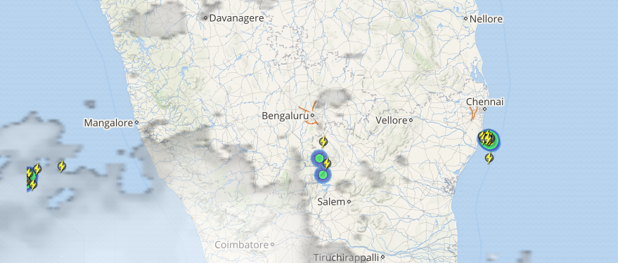 Live status of Lightning and thunderstorm across India