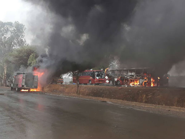 Burning bus Mandsuar Firservice