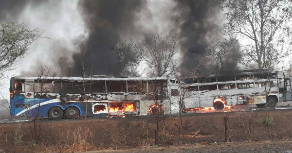 Burning bus Mandsuar