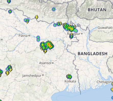 kolkata weather rains humid isolated continue hot thunderstorm bengal lightning across above west live