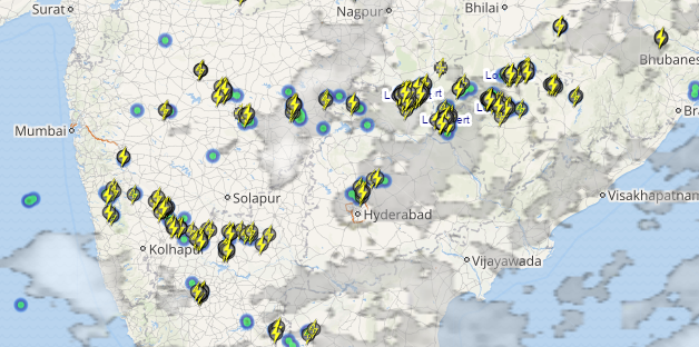 Live status of Lightning and thunderstorm across India