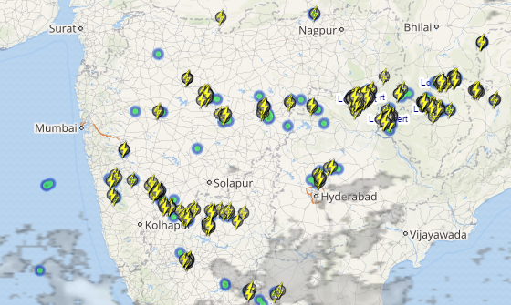 Live status of Lightning and thunderstorm across India