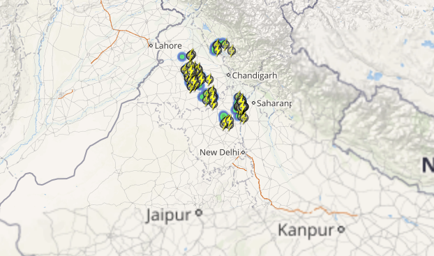 Live status of Lightning and thunderstorm across India