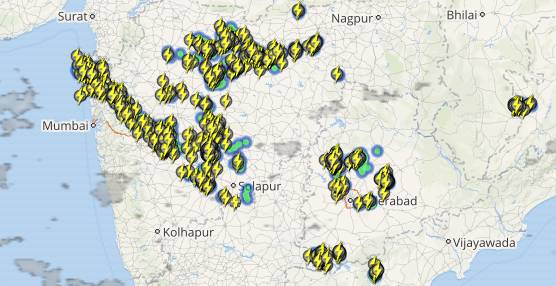 Live status of Lightning and thunderstorm across India