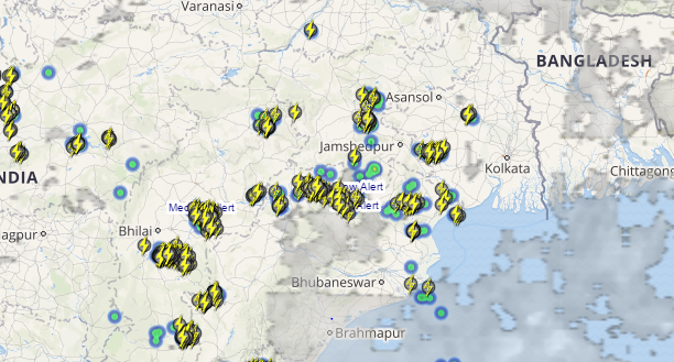 Live status of Lightning and thunderstorm across India