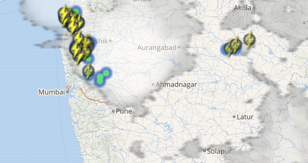 Live status of Lightning and thunderstorm across India