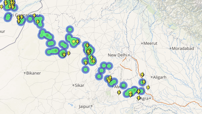 Live status of Lightning and thunderstorm across India