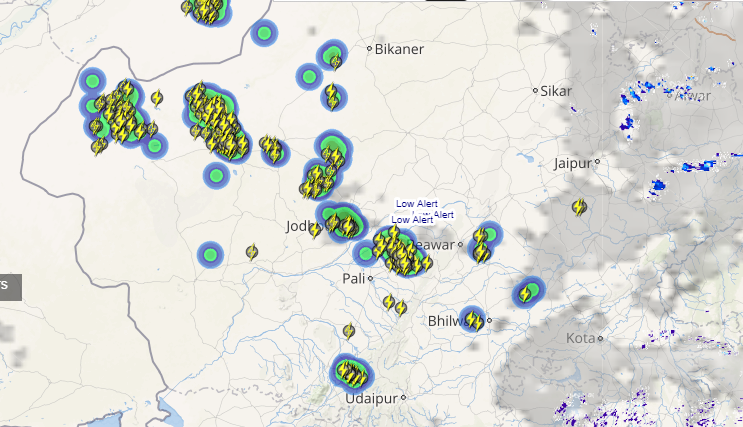 Live status of Lightning and thunderstorm across India