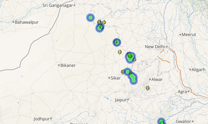 Live status of Lightning and thunderstorm across India