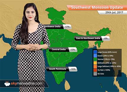 Monsoon Forecast for Jul 30, 2017: Monsoon rains in Rajasthan, Gujarat, Chhattisgarh, Uttar Pradesh, Uttarakhand