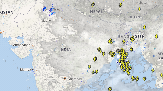 Live status of Lightning and thunderstorm across India