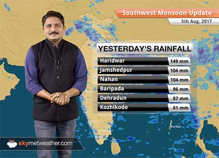 Monsoon Forecast for Aug 6, 2017: Rain in Delhi, UP, MP, Bihar, Jharkhand, Uttarakhand