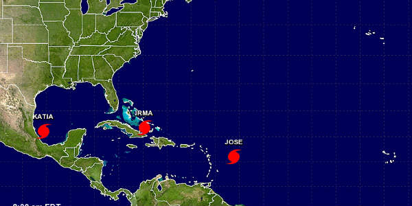 Jose now a Cat 3 hurricane; Katia to strike earthquake hit Mexico