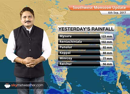 Monsoon Forecast for Sep 7, 2017: Light rain in north, good rains over NE states and South India