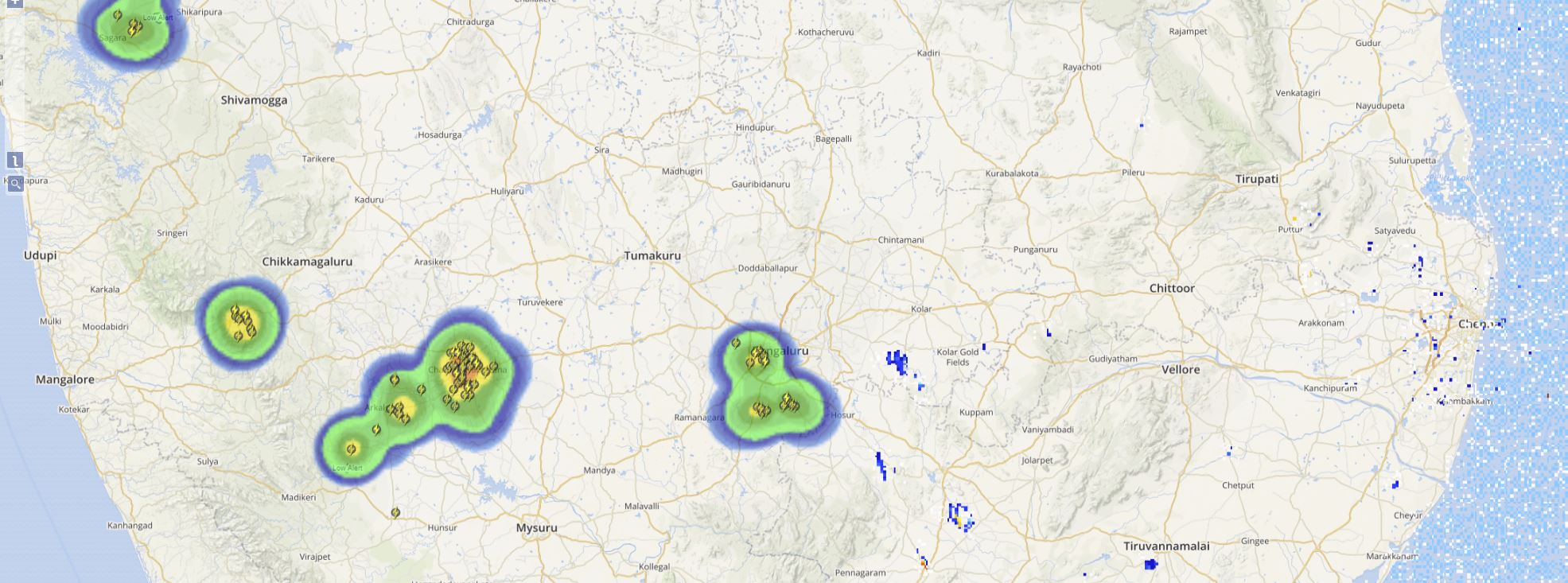 Status of live lightning and thunderstorm across Bengaluru 