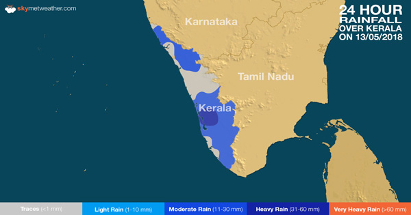 24 hours rain in Kerala on May 13, 2018