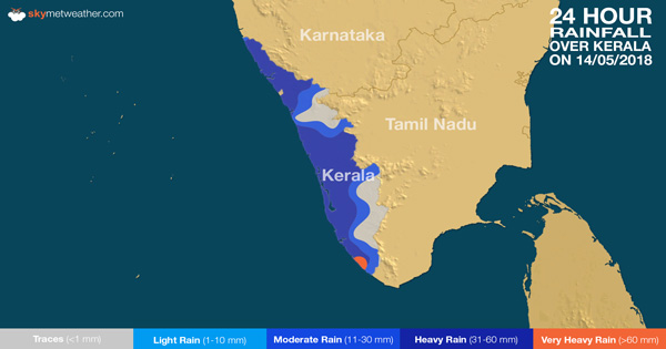 24 hours rain in Kerala on May 14, 2018