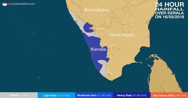 24 hours rain in Kerala on May 16, 2018